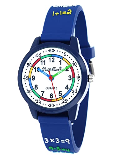 Pacific Time Kinder Armbanduhr Jungen Mädchen Kinderuhr Lernuhr 1x1 Zahlen in 3D Silikonarmband blau Analog Quarz 20553 von Pacific Time