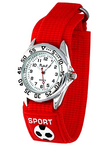 Pacific Time Kinder Armbanduhr Jungen Mädchen Sport Fußball Klettarmband rot analog Quarz 87535 von Pacific Time