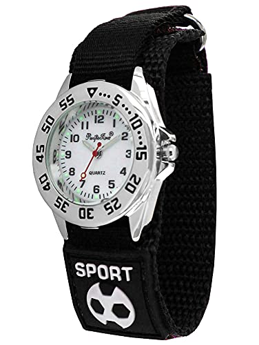 Pacific Time Kinder Armbanduhr Jungen Sport Fußball Klettarmband schwarz analog Quarz 87415 von Pacific Time