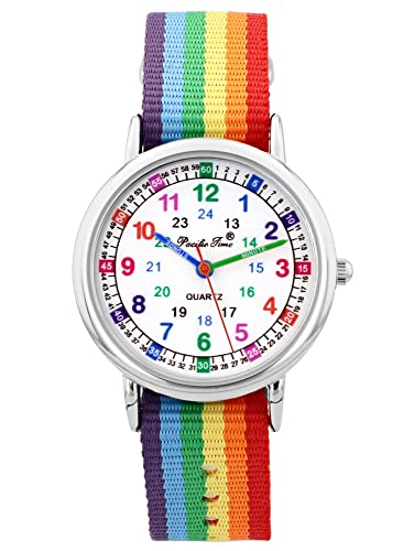 Pacific Time Kinder Armbanduhr Mädchen Jungen Lernuhr sehr gut ablesbar Wechsel Textilarmband Regenbogen analog Quarz 10917 von Pacific Time