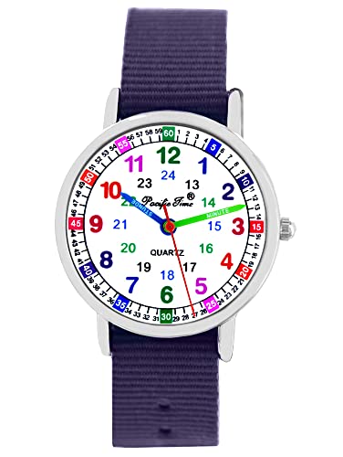 Pacific Time Kinder Armbanduhr Mädchen Jungen Uhr Kids Lernuhr violett lila Textil Wechselarmband analog Quarz 10902 von Pacific Time