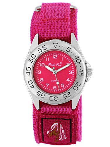 Pacific Time Kinder-Armbanduhr Pferde Mädchen Uhr Klett Textilarmband Analog Quarz rosa pink 21653 von Pacific Time