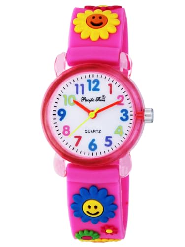 Pacific Time Armbanduhr Mädchen fröhliche Bunte Blumen Analog Quarz pink 20042 von Pacific Time