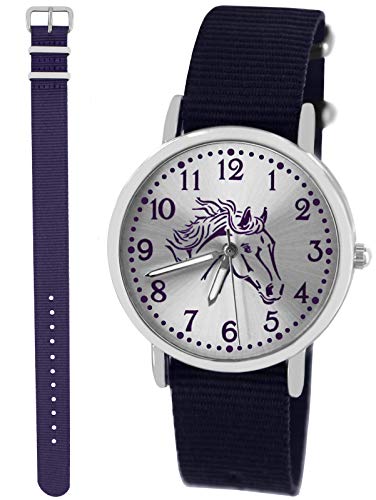 Pacific Time Mädchen Uhr Analog Quarz mit 2 Textilarmband 10316 blau violett von Pacific Time