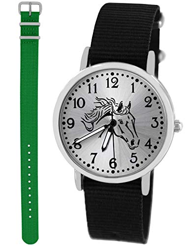 Pacific Time Mädchen Uhr Analog Quarz mit 2 Textilarmband 10419 schwarz grün von Pacific Time