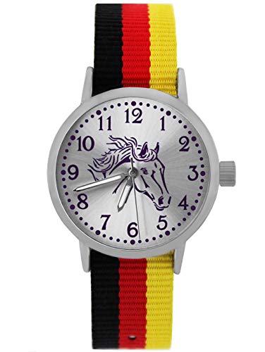 Pacific Time Mädchen Uhr Pferde analog Quarz mit Textil Wechselarmband Deutschland 10300 von Pacific Time