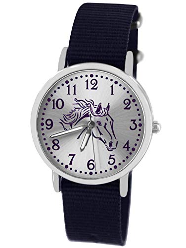 Pacific Time Mädchen Uhr Pferde analog Quarz mit Textil Wechselarmband blau 10304 von Pacific Time