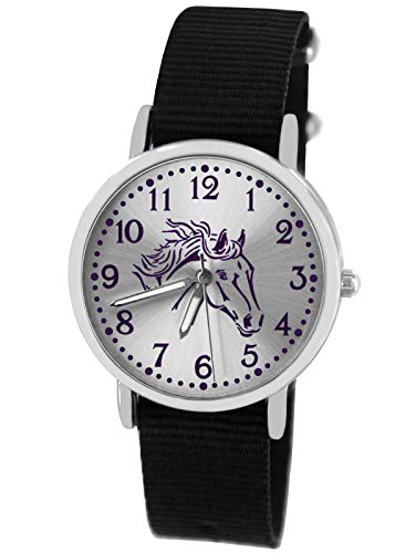 Pacific Time Mädchen Uhr Pferde analog Quarz mit Textil Wechselarmband schwarz 10307 von Pacific Time