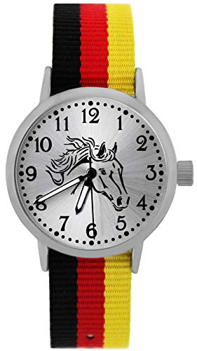 Pacific Time Mädchen Armbanduhr Uhr Pferd Pferdemotiv analog Quarz mit Textilarmband Deutschland 10400 von Pacific Time