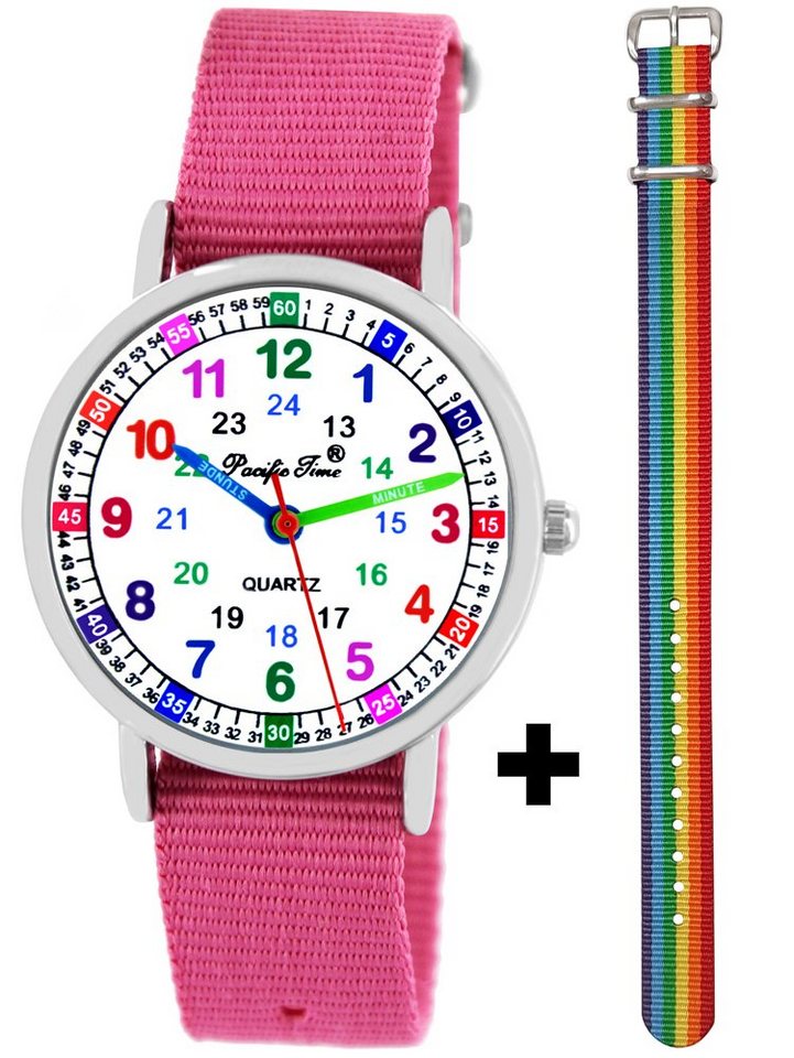 Pacific Time Quarzuhr Lernuhr für Kinder, + buntes gestreiftes Armband - Gratis Versand von Pacific Time