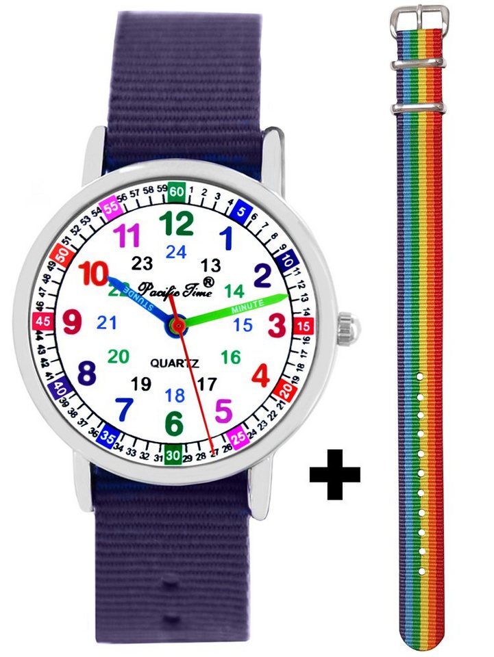Pacific Time Quarzuhr Lernuhr für Kinder, + farbiges gestreiftes Armband - Gratis Versand von Pacific Time