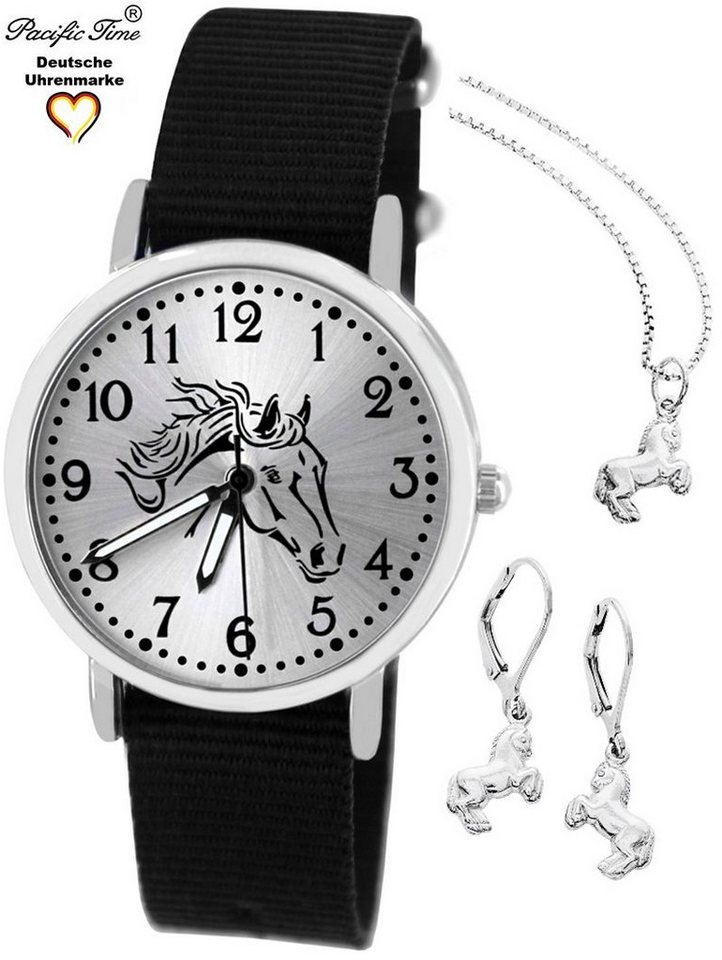 Pacific Time Quarzuhr Set Kinder Armbanduhr Pferd Wechselarmband und Schmuckset, (mit 925er Schmuckset), Mix und Match Design - Gratis Versand von Pacific Time