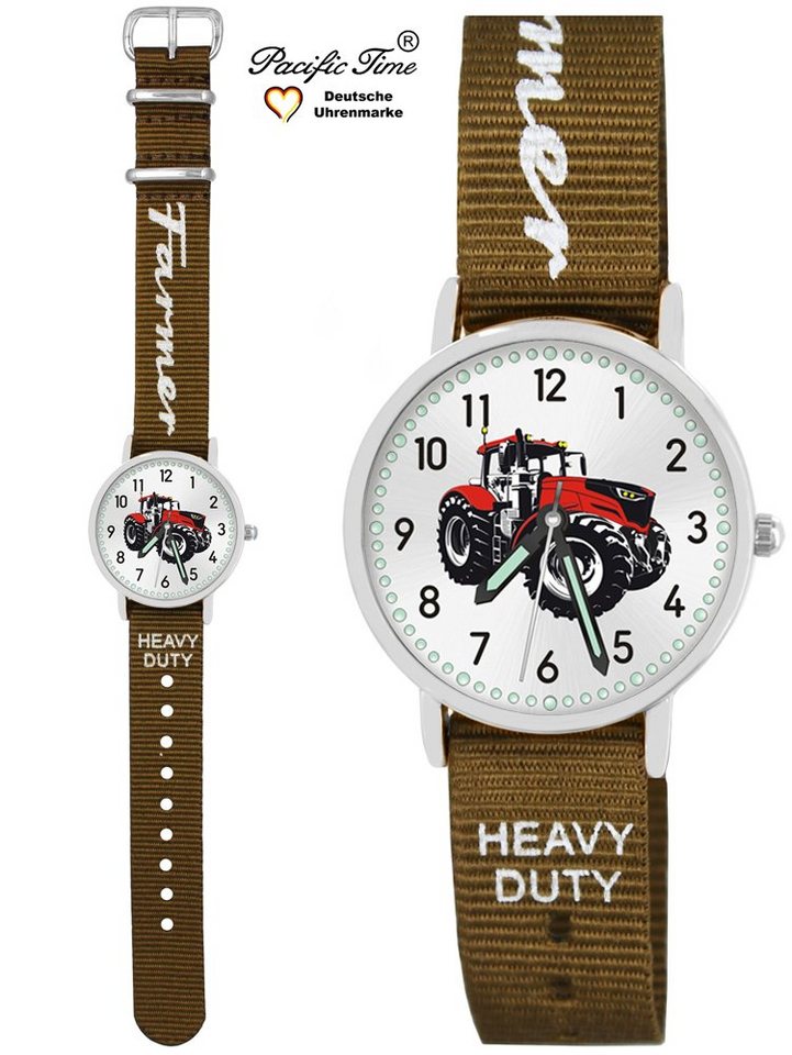 Pacific Time Quarzuhr Kinder Armbanduhr Traktor rot Wechselarmband, Mix und Match Design - Gratis Versand von Pacific Time