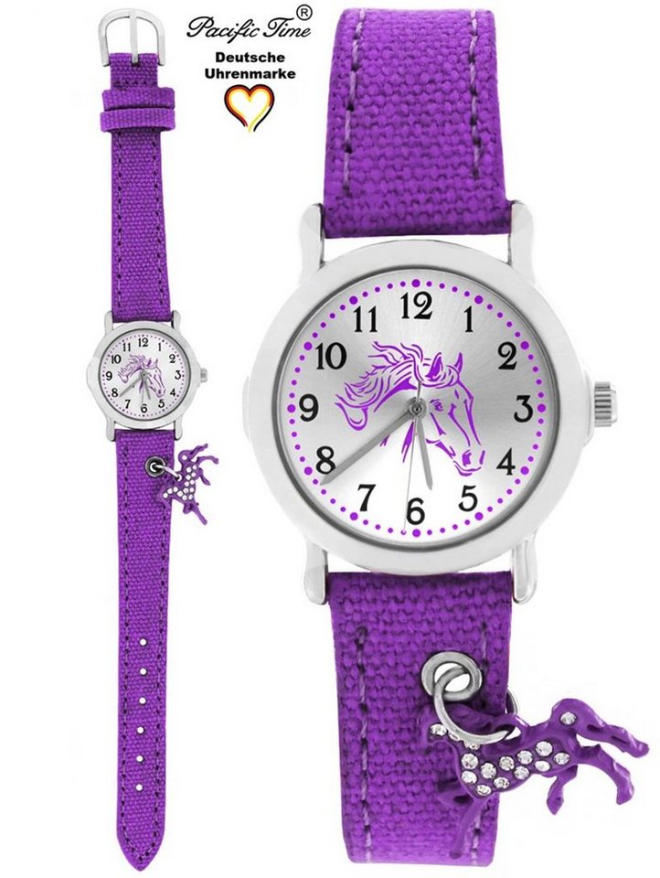 Pacific Time Quarzuhr Kinder Armbanduhr mit Pferdeanhänger Stoffarmband, Gratis Versand von Pacific Time