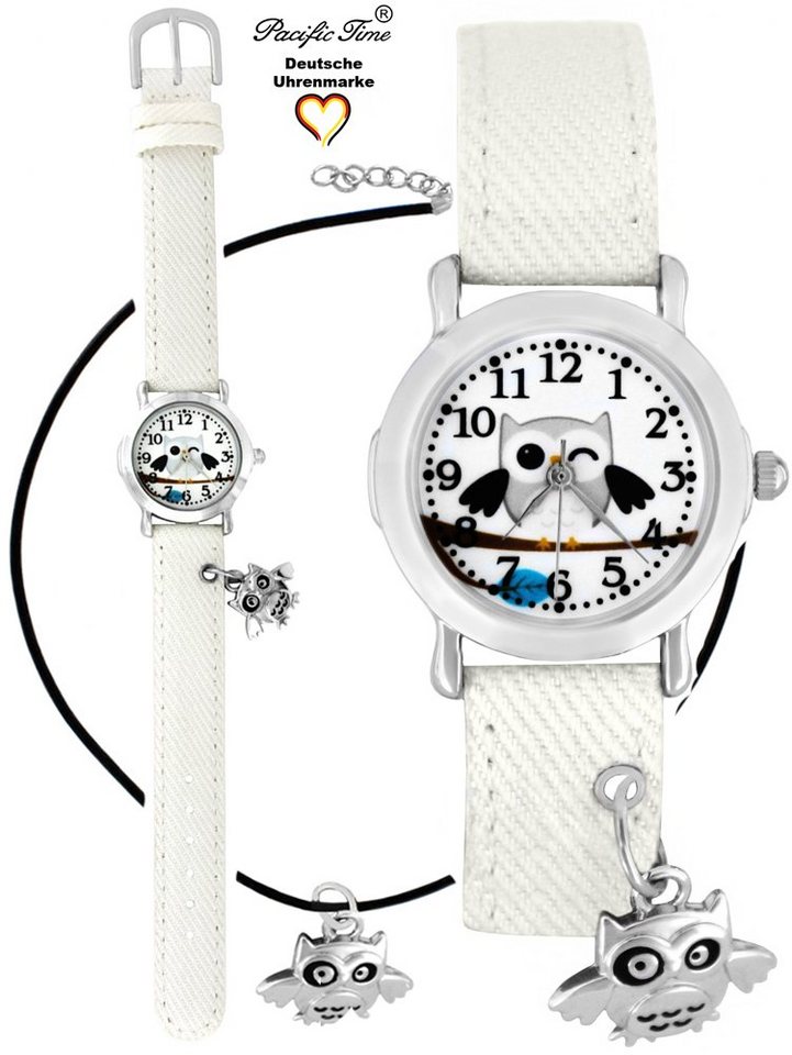 Pacific Time Quarzuhr Set Kinder Armbanduhr mit Eulenanhänger Stoffarmband und Kette, Gratis Versand von Pacific Time