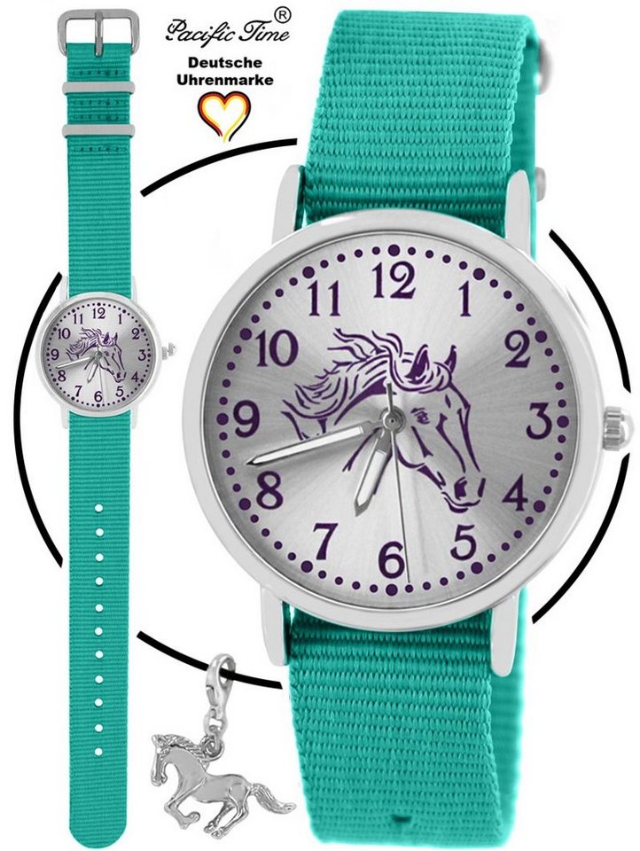 Pacific Time Quarzuhr Set Kinder Armbanduhr Pferd violett Wechselarmband und Kette, Mix und Match Design - Gratis Versand von Pacific Time