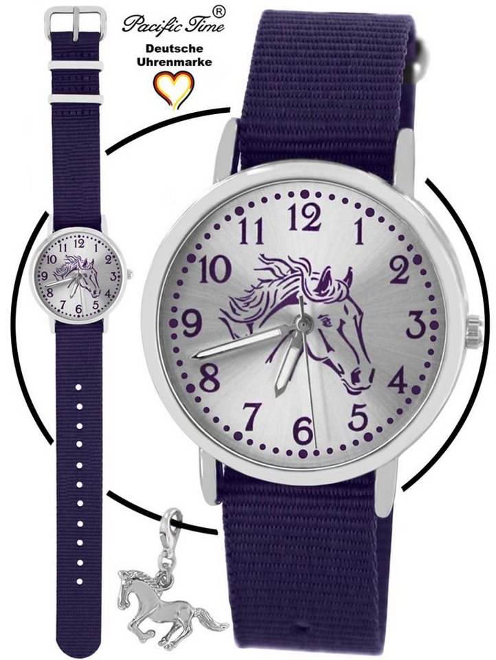 Pacific Time Quarzuhr Set Kinder Armbanduhr Pferd violett Wechselarmband und Kette, Mix und Match Design - Gratis Versand von Pacific Time