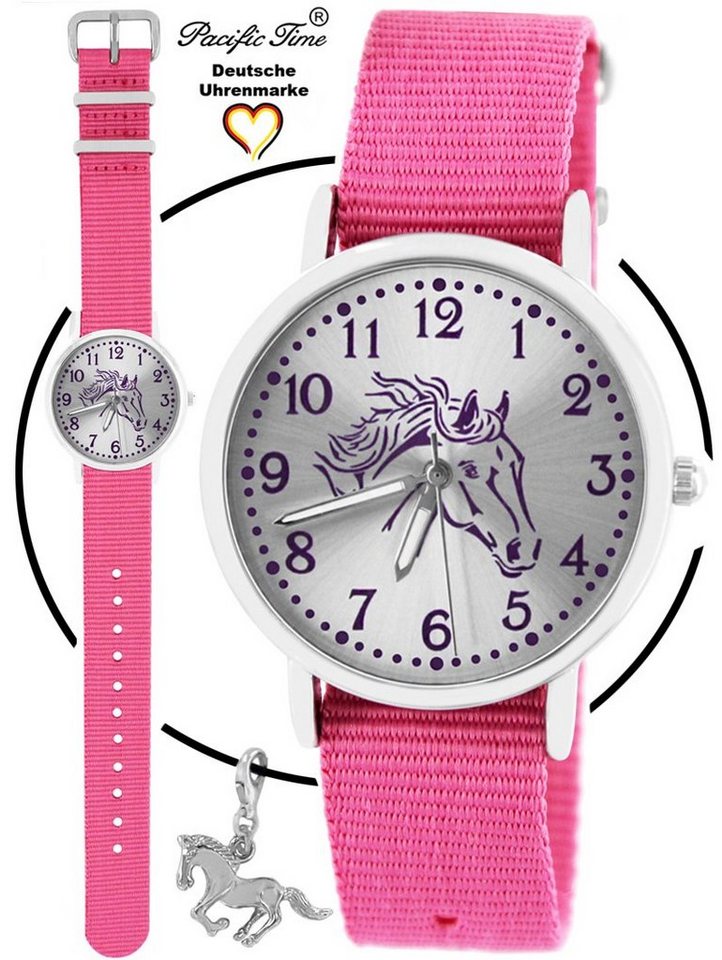 Pacific Time Quarzuhr Set Kinder Armbanduhr Pferd violett Wechselarmband und Kette, Mix und Match Design - Gratis Versand von Pacific Time