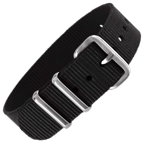 Pacific Time Uhrenarmband Nylon 16 mm bunt atmungsaktiv waschbar Kinder Sport Wechselarmband (schwarz) 10036 von Pacific Time