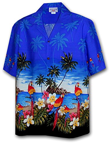 Pacific Legend Herren Hawaii-Shirt Parrots Beach Border - Blau - XX-Large von Pacific