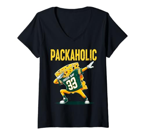 Damen Lustiger Packaholic Green Bay Cheese Dabbing Süßer Käse-Foodie T-Shirt mit V-Ausschnitt Damen Lustiger Packaholic Green Bay Cheese Dabbing Süßer Käse-Foodie T-Shirt mit V-Ausschnitt von Packaholic Green Bay Cheese Apparel Gifts