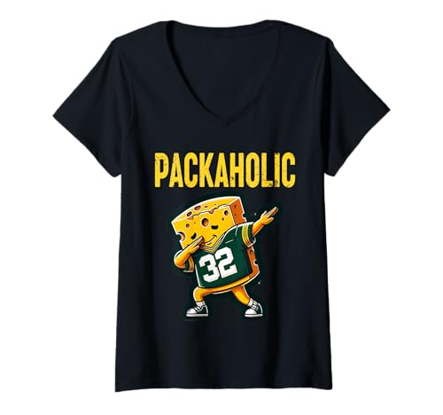 Damen Lustiger Packaholic Green Bay Cheese Dabbing Süßer Käse-Foodie T-Shirt mit V-Ausschnitt Damen Lustiger Packaholic Green Bay Cheese Dabbing Süßer Käse-Foodie T-Shirt mit V-Ausschnitt von Packaholic Green Bay Cheese Apparel Gifts