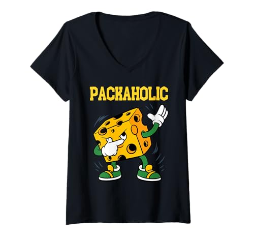 Damen Lustiger Packaholic Green Bay Cheese Dabbing Süßer Käse-Foodie T-Shirt mit V-Ausschnitt von Packaholic Green Bay Cheese Apparel Kids Women Men