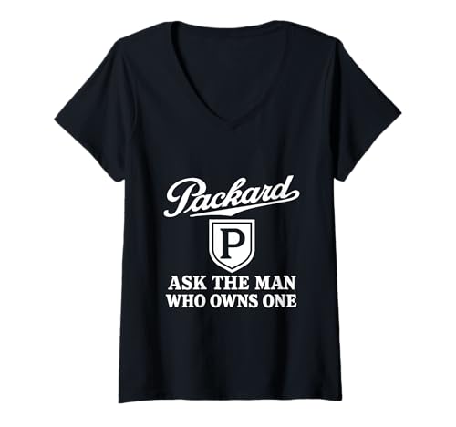 Damen Packard Logo Classic Mechanic Classic Mechanic, eine Nicht mehr existierende Autofirma T-Shirt mit V-Ausschnitt von Packard Logo Vintage Defunct Car Company