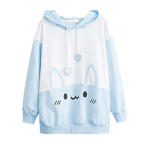 Packitcute Bunny Hoodie Kawaii Print Lose Casual Pullover Hoodie Tops, Blau, L von Packitcute