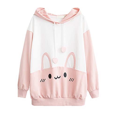 Packitcute Bunny Hoodie Kawaii Print Lose Casual Pullover Hoodie Tops, Rosa, M von Packitcute