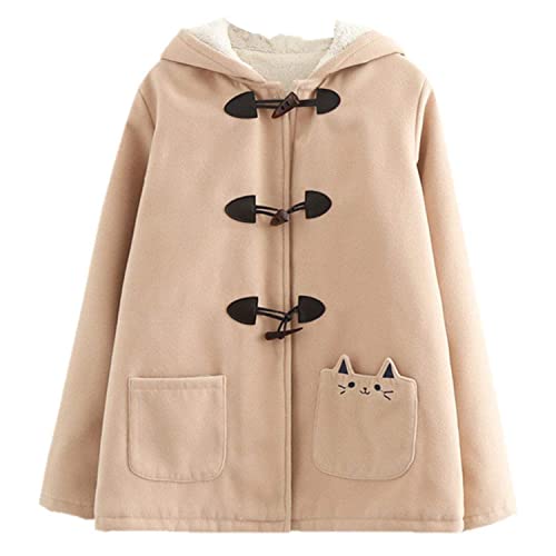 Damen Wintermäntel Japanische süße dicke warme Kapuzenjacke, khaki, L von Packitcute