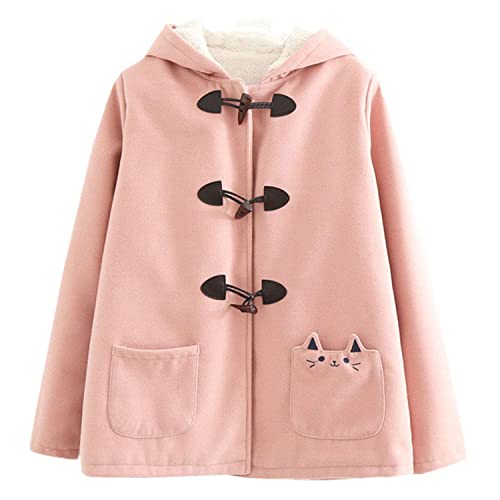 Damen Wintermäntel Japanische süße dicke warme Kapuzenjacke, rose, L von Packitcute