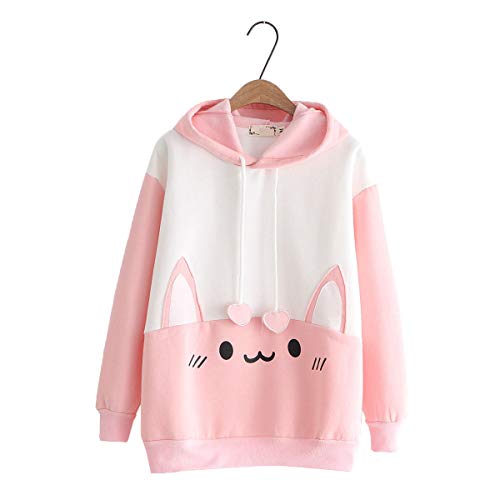 Kapuzenpullover mit Hasen-Motiv, locker geschnitten, mit Kawaii-Print - Pink - Groß von Packitcute