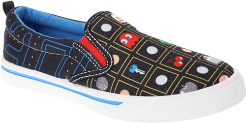 Pac-Man Jungen Slip On Canvas Sneaker mit Grafikdruck, Schwarz, 1 Big Kid von Pacman