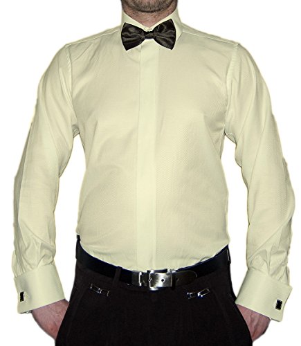 Paco Romano Slim Fit Smoking Hemd Beige Struktur Schwarze Fliege New Kent Kragen Langarm Größe M 40 von Paco Romano