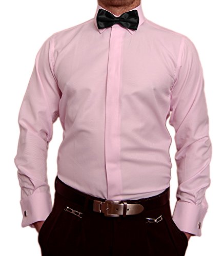 Paco Romano Slim Fit Smoking Hemd Rosa Struktur Schwarze Fliege New Kent Kragen Langarm Größe XXL 46 von Paco Romano