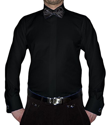 Paco Romano Slim Fit Smoking Hemd Schwarz Struktur Schwarze Fliege New Kent Kragen Langarm Größe XL 43 von Paco Romano