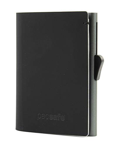 Pacsafe RFIDsafe TEC Slider Wallet für 5 Kreditkarten, Scheinfach, Kreditkartenetui mit Anti-Diebstahl Schutz, PU Kartenhalter im schlanken Design, Geldbörse mit RFID Technologie, Schwarz/Grau von Pacsafe