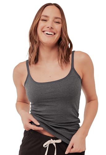 Pact Damen Baumwoll-Tanktop mit integriertem Büstenhalter Trägershirt/Cami Shirt, Charcoal Heather, X-Klein von Pact