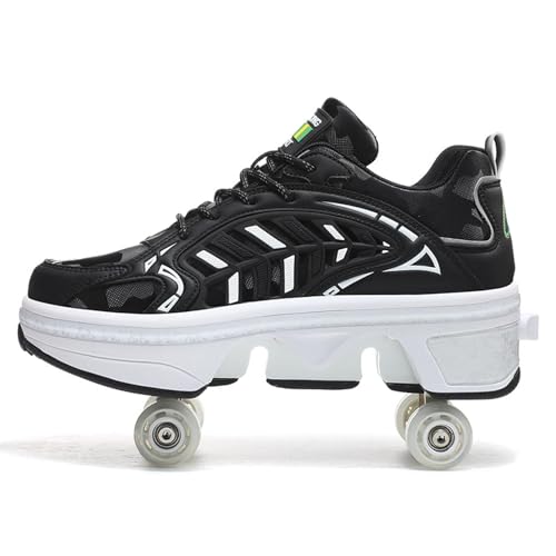 Kinder Roller Skate Schuhe, Outdoor Parkour Schuhe mit 4 Rädern Unisex Skateboarding Schuh Retractable Skate Schuhe,Negro-33 von PacuM