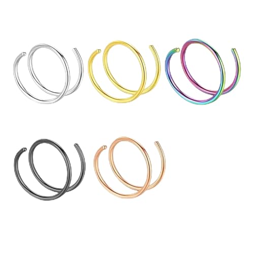PacuM 5 Stück Fake Nasenpiercing Ring 8mm Septum Piercing Ring Doppellagig Hypoallergen Helix Piercings Glatt Keine Grate Nasenring Silber für Männer Frauen Tragus-piercing von PacuM