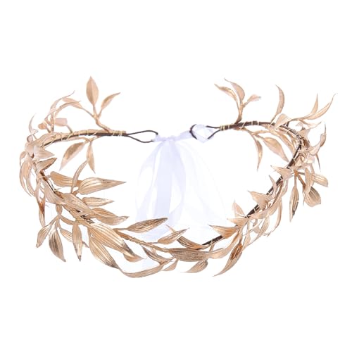 PacuM Lorbeerkranz Gold Goldene Griechische Lorbeerkrone Stirnband Göttin Haarreif Gold Goddess Crown Boho Griechische Göttin Kostüm Accessoires für Renaissance Halloween Rollenspielanlässe von PacuM