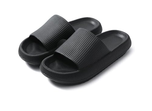 PacuM Sliders Women Men Cushiony Slippers, Slippers with Thick Outsole,Non Slip Quick Drying Shower Slides Bathroom Sandals (36/37EU,Black) von PacuM