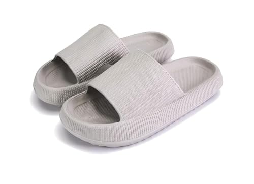 PacuM Sliders Women Men Cushiony Slippers, Slippers with Thick Outsole,Non Slip Quick Drying Shower Slides Bathroom Sandals (36/37EU,Gray) von PacuM