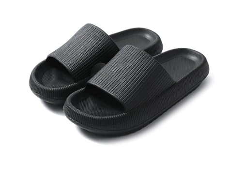 PacuM Sliders Women Men Cushiony Slippers, Slippers with Thick Outsole,Non Slip Quick Drying Shower Slides Bathroom Sandals (38/39EU,Black) von PacuM