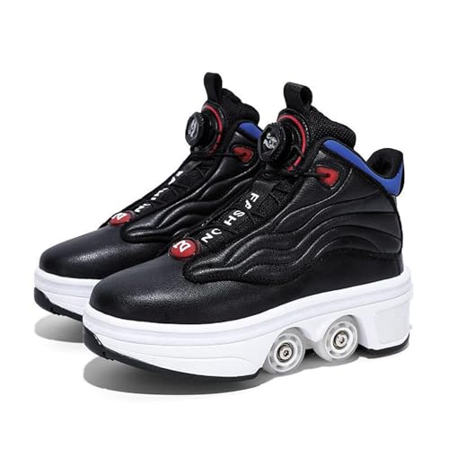 Roller Schuhe Sneakers für Jungen Mädchen, Roller Skates Schuhe Doppelte Reihe 4 Räder Trainer Outdoor Sport Skating Reise Roller Sneakers,Black-36 von PacuM