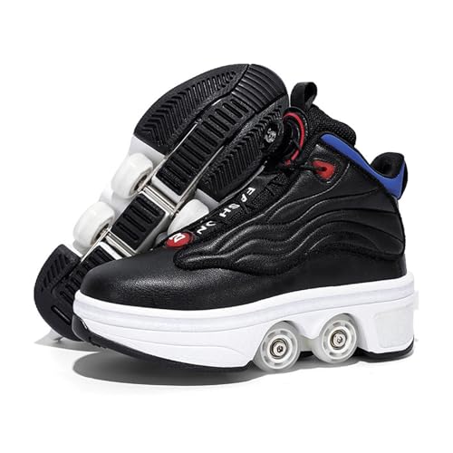 Roller Schuhe Sneakers für Jungen Mädchen, Roller Skates Schuhe für Kinder Doppelte Reihe 4 Räder Trainer Outdoor Sport Skating Reise Roller Sneakers,Black-33 EU von PacuM