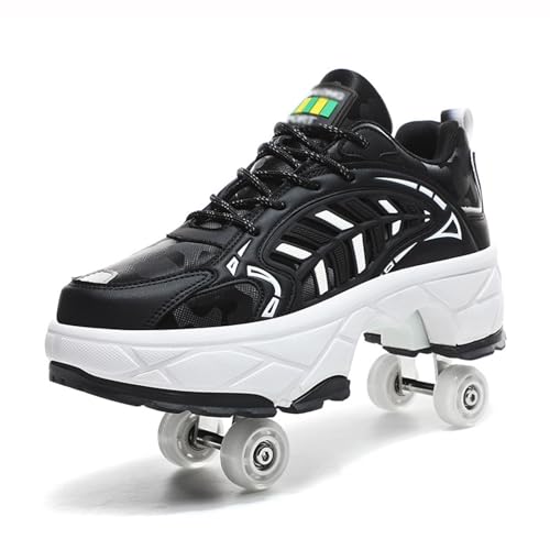 Roller Skate Schuhe, Kinder Parkour Schuhe im Freien mit 4-Rädern Skateboarding Schuhe einziehbare Skate Schuhe für Kinder Sport Wandern,Nero-42 von PacuM