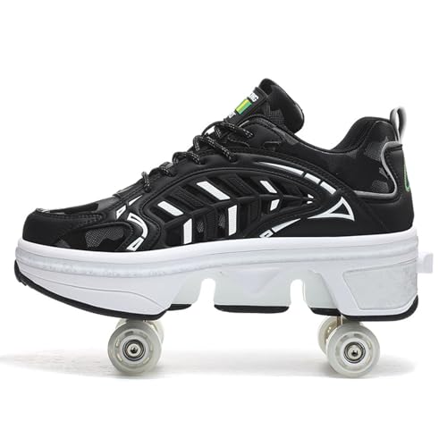 Roller Skates Outdoor, Parkour Schuhe mit Rollen für Mädchen/Jungen, Kick Roller Schuhe einziehbar, Unisex Skate Schuhe Freizeit Sneaker,Black-43 von PacuM