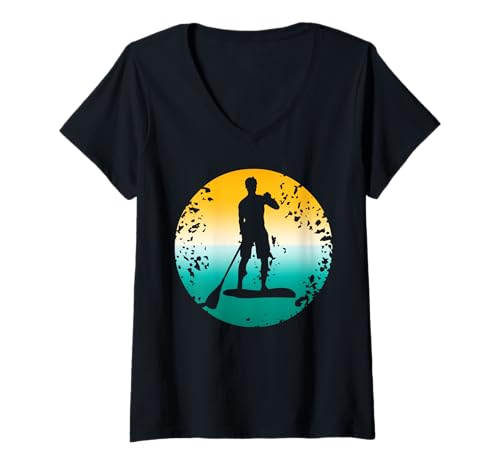 Damen Sunset SUP Vintage Abenteuer auf dem Wasser T-Shirt mit V-Ausschnitt Damen Sunset SUP Vintage Abenteuer auf dem Wasser T-Shirt mit V-Ausschnitt von Paddelbrett und Naturfreunde